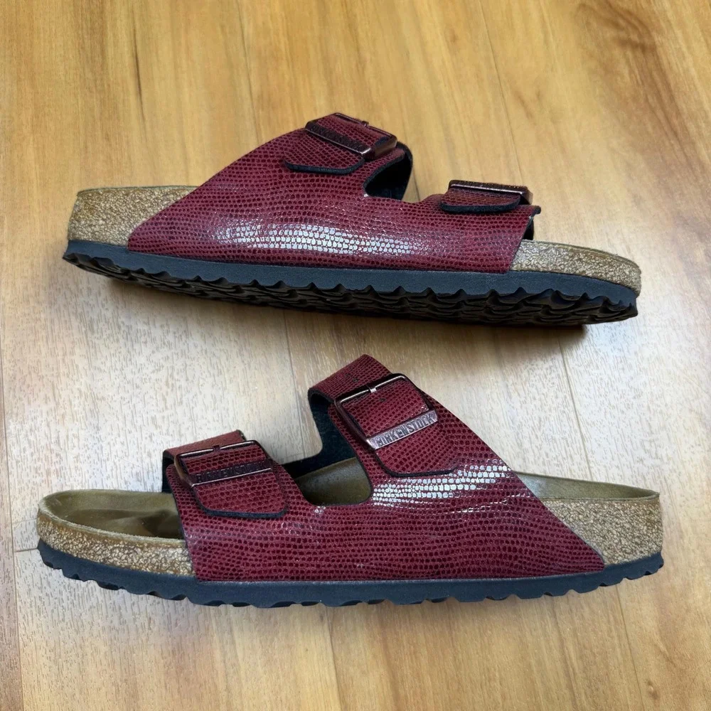 Birkenstock Arizona Maroon Red Lizard Embossed Sandals Mens‎ 9 L11 M9 EU 42